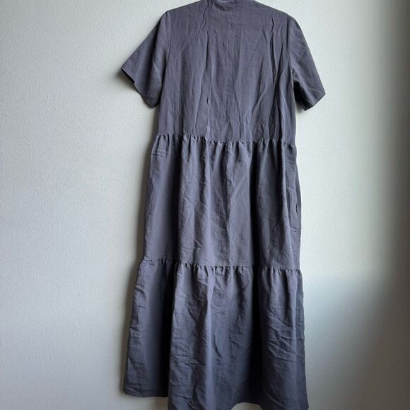 COS Button Front Gray Short Sleeve Lagenlook Minimalist Feminine Dress Small 36 - Picture 6 of 9